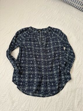 PAIGE Navy and White Printed Long-Sleeve Blouse
